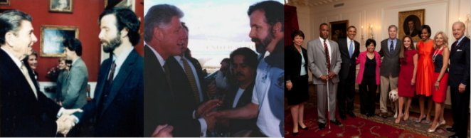 right: Mike and President Reagan, left: Mike and President Clinton