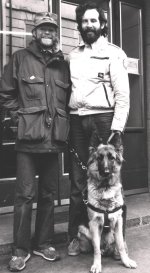 Mike, his ski guide Ron and dog Rickie at the Olympics