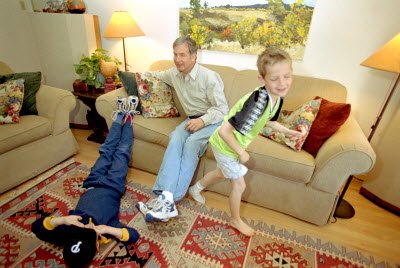 Mike and boys playing in living room after surgery